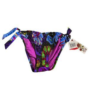 Lucky Brand bikini bottoms dark olive green purple floral XS swimsuit swimwear